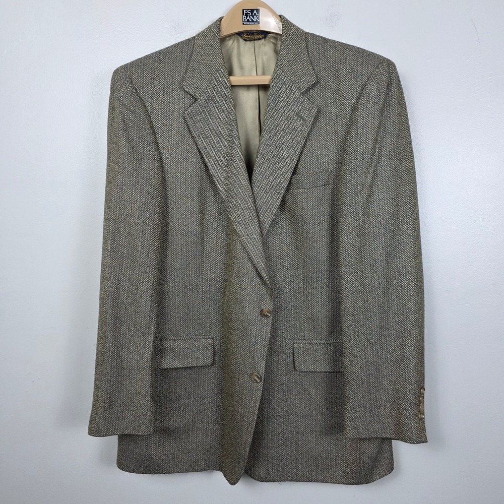 Brooks Brothers Herringbone Sports Coat Green Blazer Men's 43L